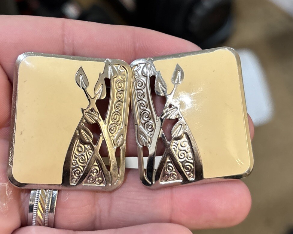 Vintage Silver Tone Enamel Signed Berebi Post Earrings Leaf