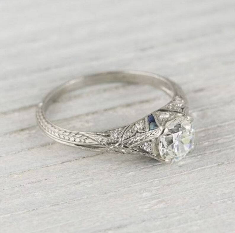 Vintage 1930s Edwardian 2.45 Ct Round Moissanite Engagement Iconic Retro Ring