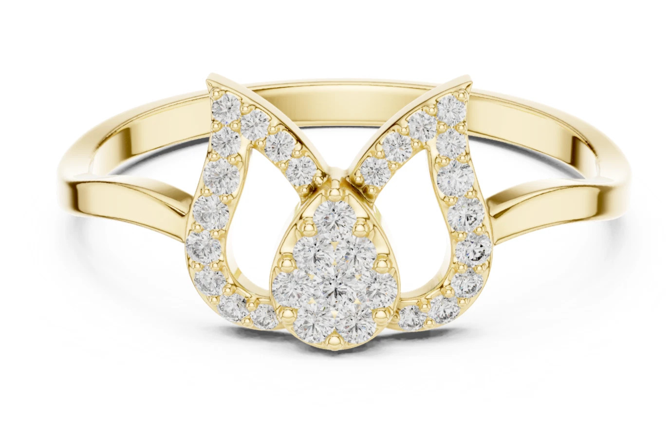 0.25TCW Round Cut White Moissanite Lotus Pattern Ring In Pure 10K Yellow Gold FN
