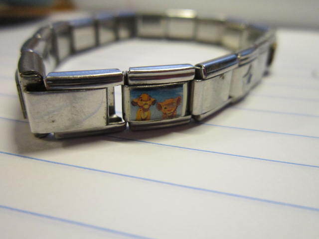 Stainless Steel Link Stretch Charm Bracelet Disney Lion King Diploma Flute Smile