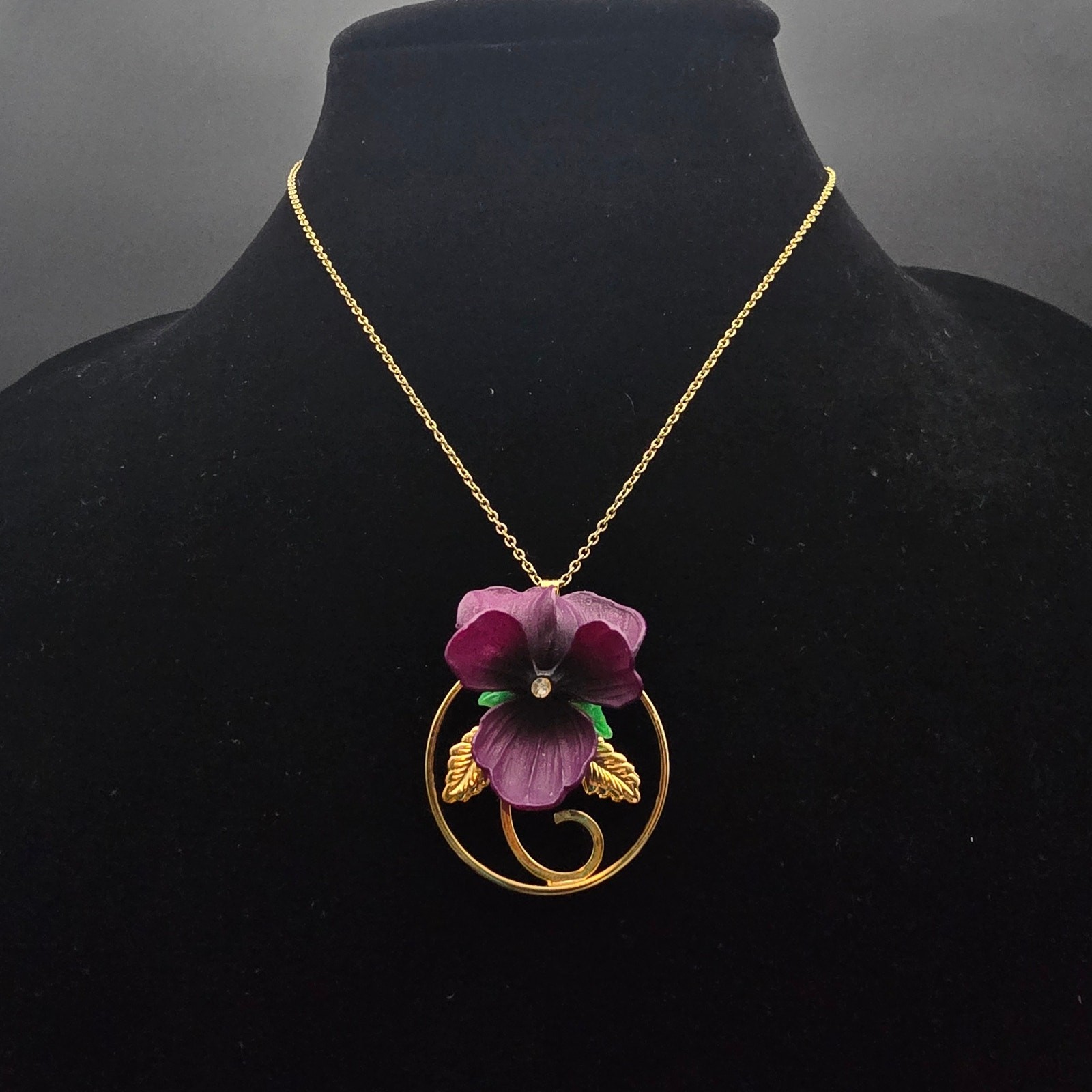 Purple Violet Necklace Stick Pin Set Vintage Floral Flower Jewelry