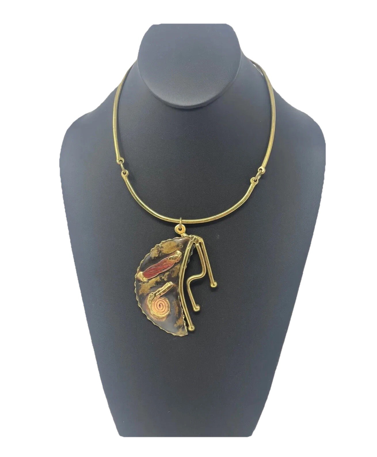 VTG South African Mixed Metal Choker Necklace Brass Copper Brutalist Modernist
