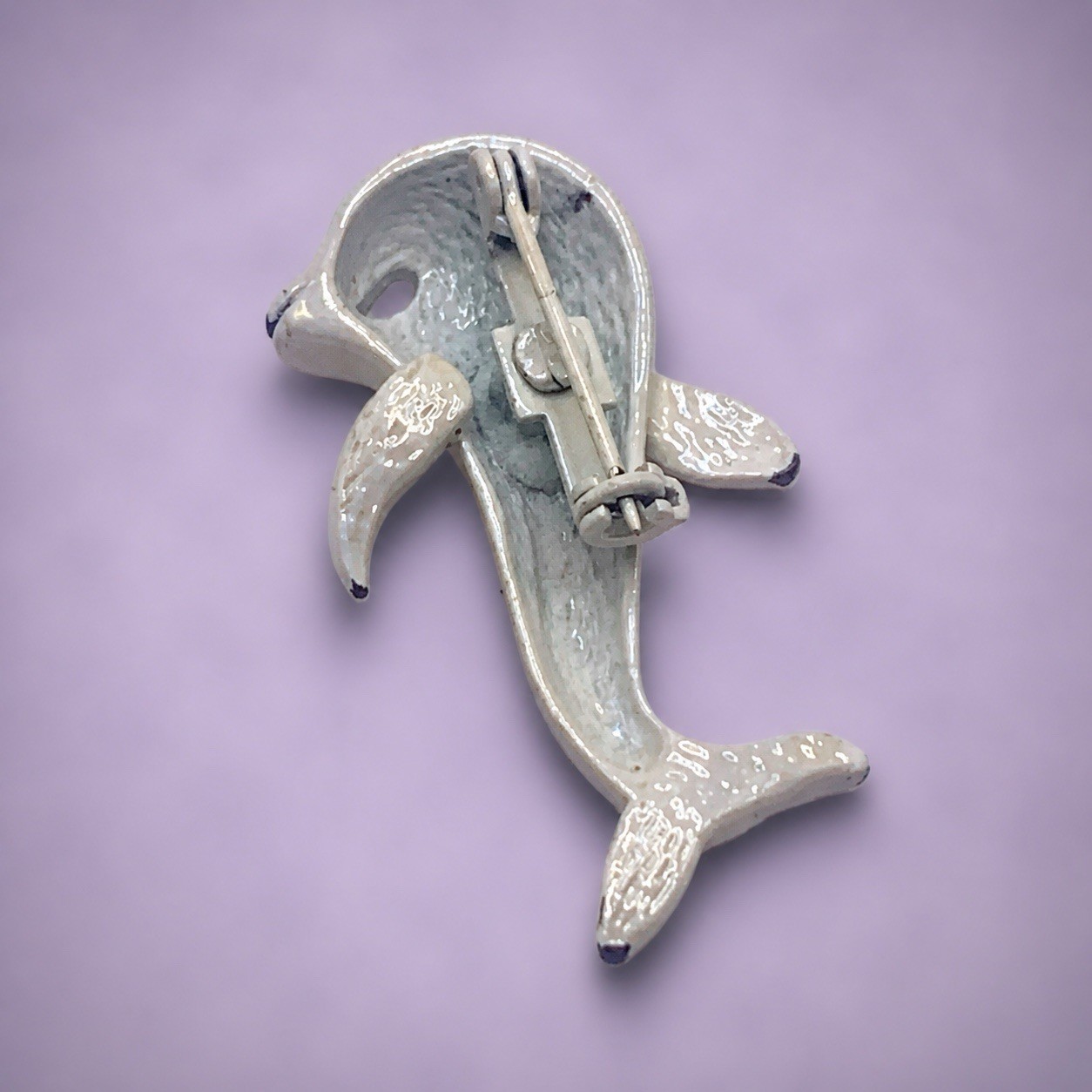 Beluga Whale Brooch Pin Dolphin Iridescent White • Vintage Jewelry