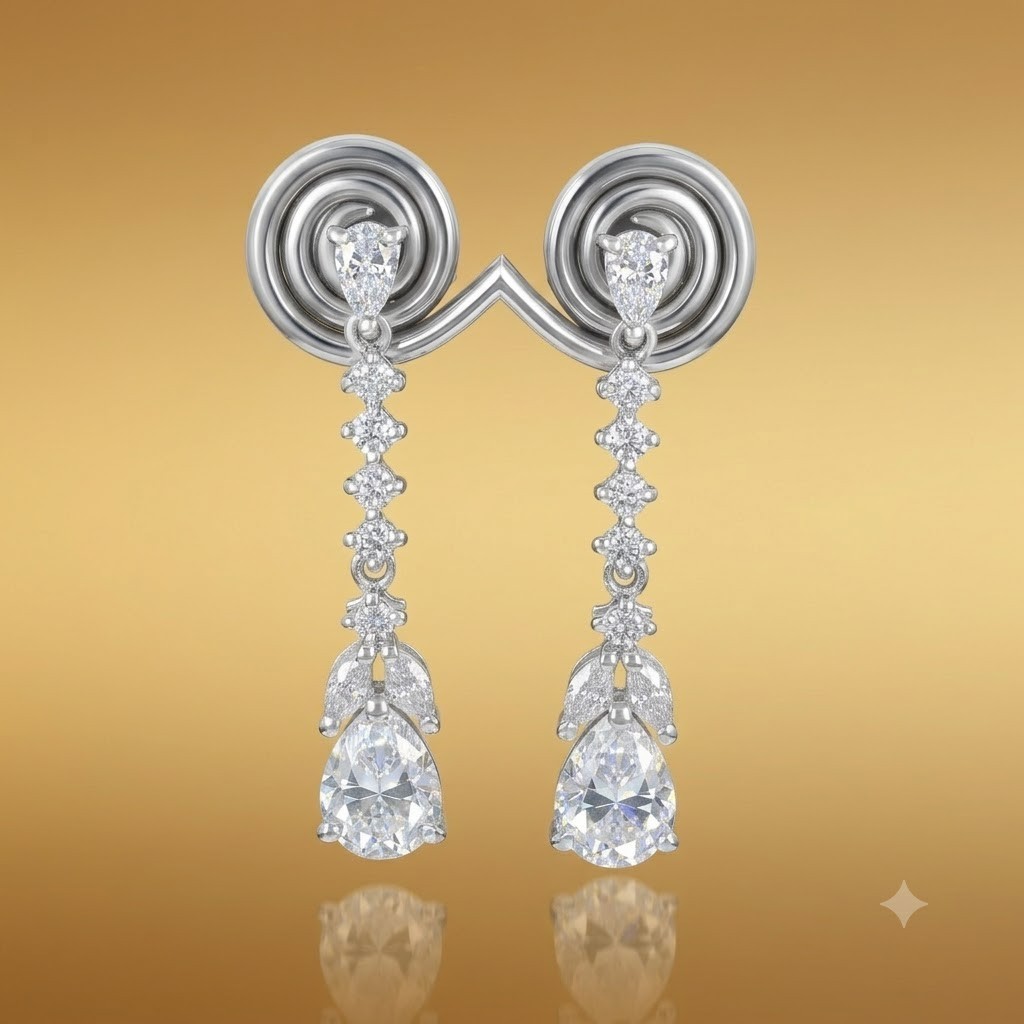 Stylish Rare 4.00 Ct Certified Diamond Dangler Earrings, Free Diamond Studs