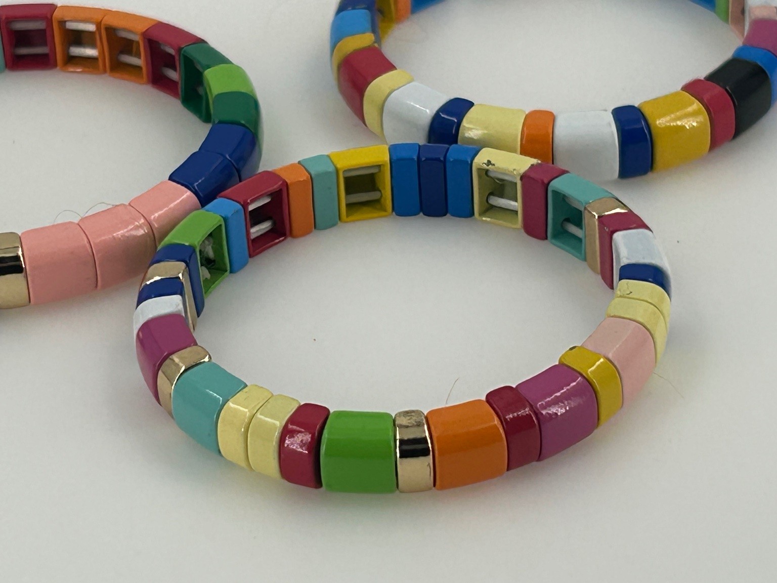 Tila Bead Enamel Tile Stretch Bracelet Set Multicolor Boho Stackable