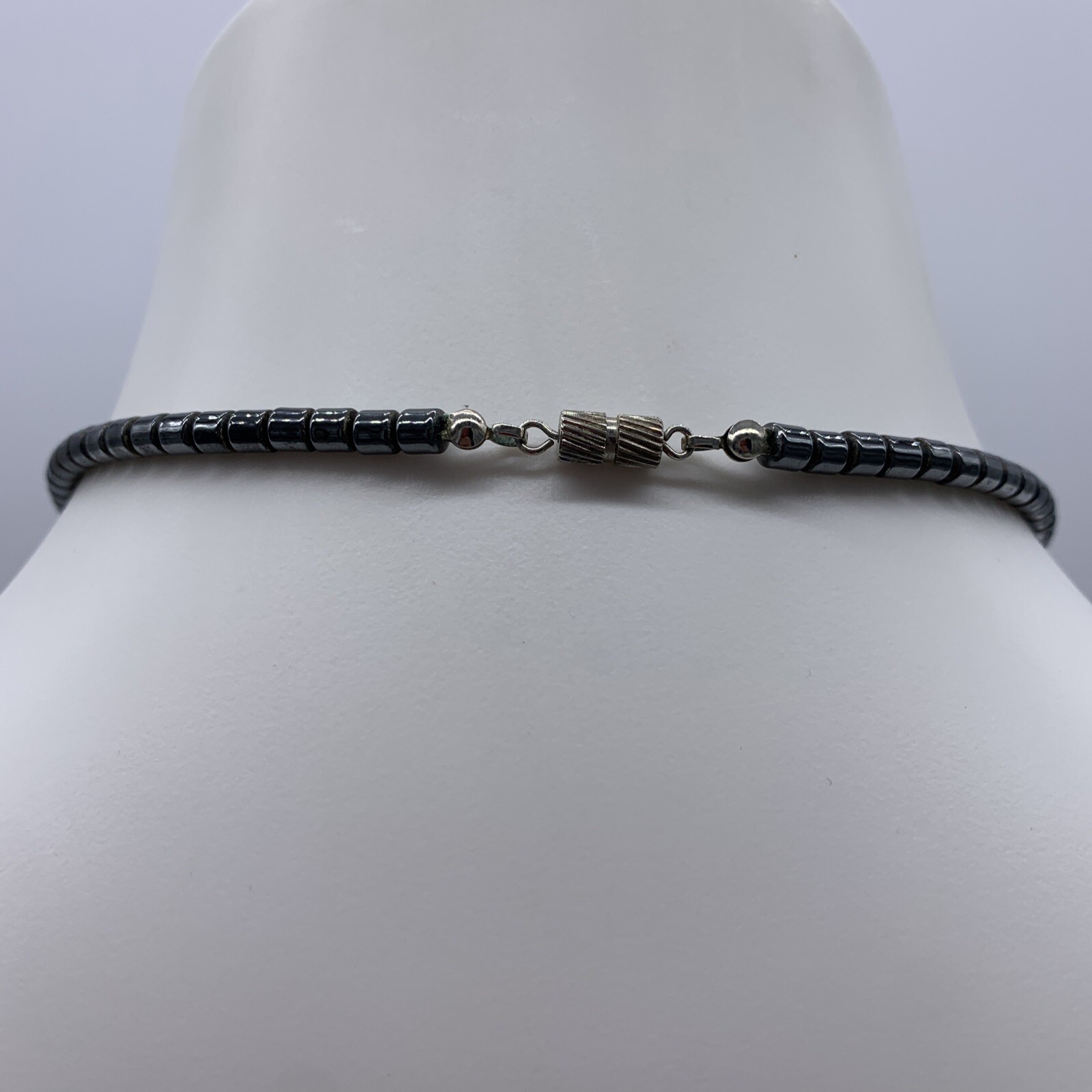 Art Deco Flapper Bead Necklace Hematite Dark Grey Black Screw Clasp Heavy VTG