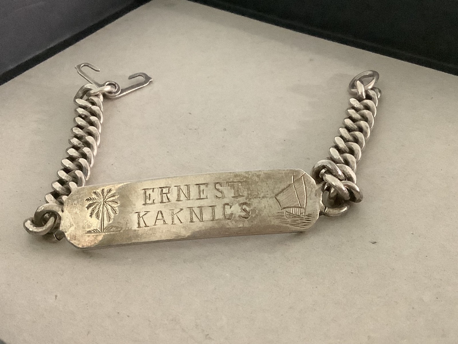 VTG Mens Heavy Sterling Silver Marine Navy Radio Officer ID bracelet 7.25″ 30g
