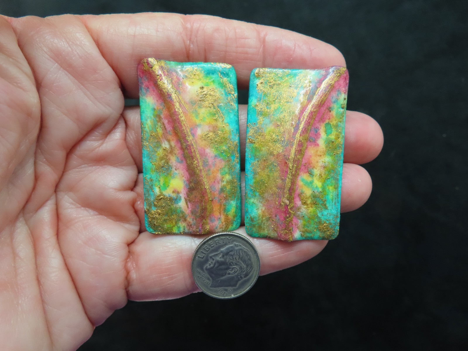 Vintage Artisan Sophisticated Elongated Bright Colorful Pierced Earrings