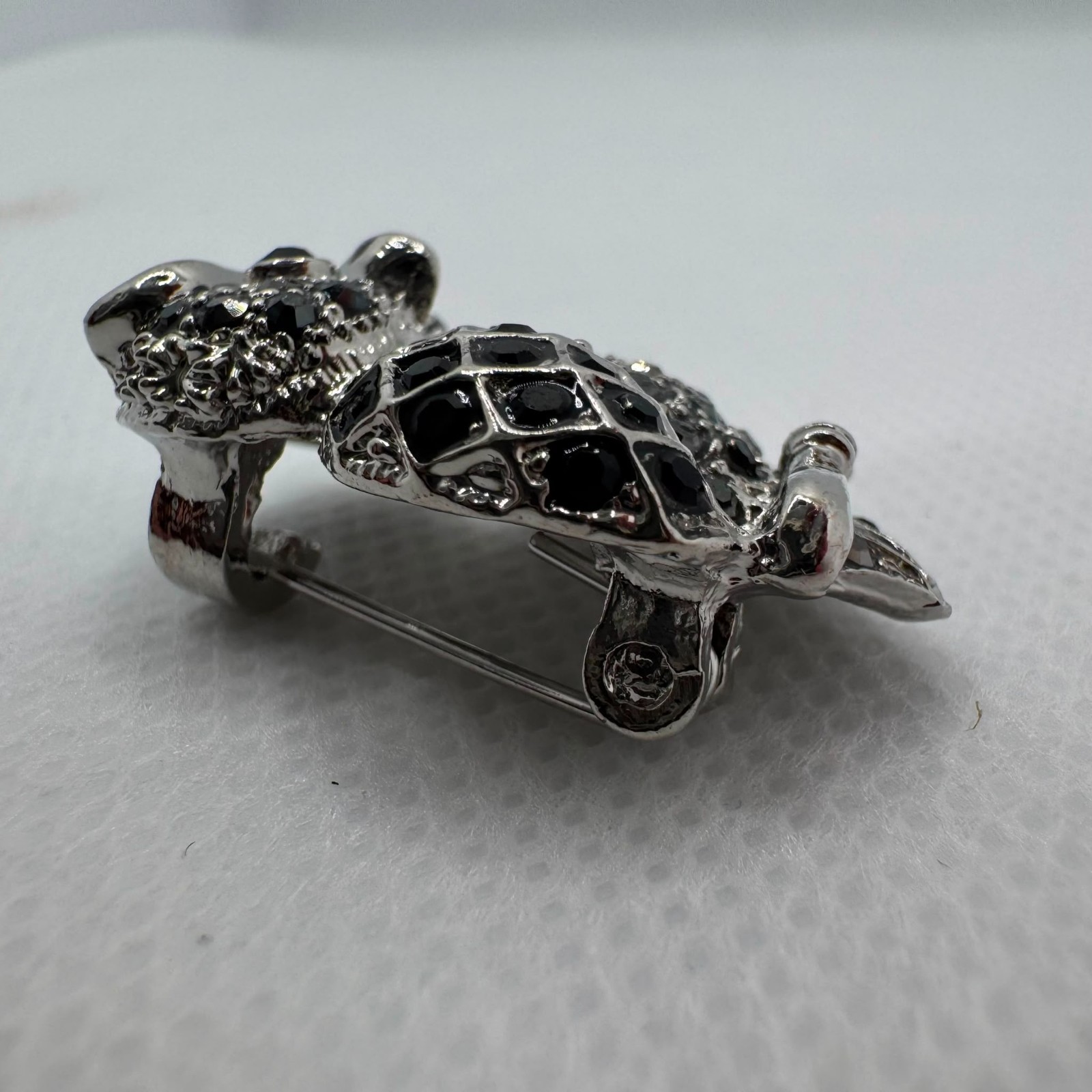 Vintage Black Crystal Owl Brooch Silver Tone Owl Pin Gift for Her