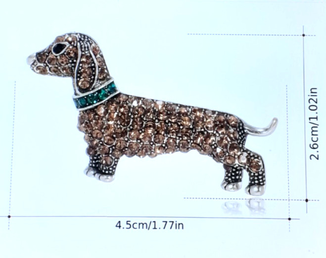 Dachshund Dog Rhinestone Gold Tone Brooch 1 5/8″ Weenie Dog Pin – NEW