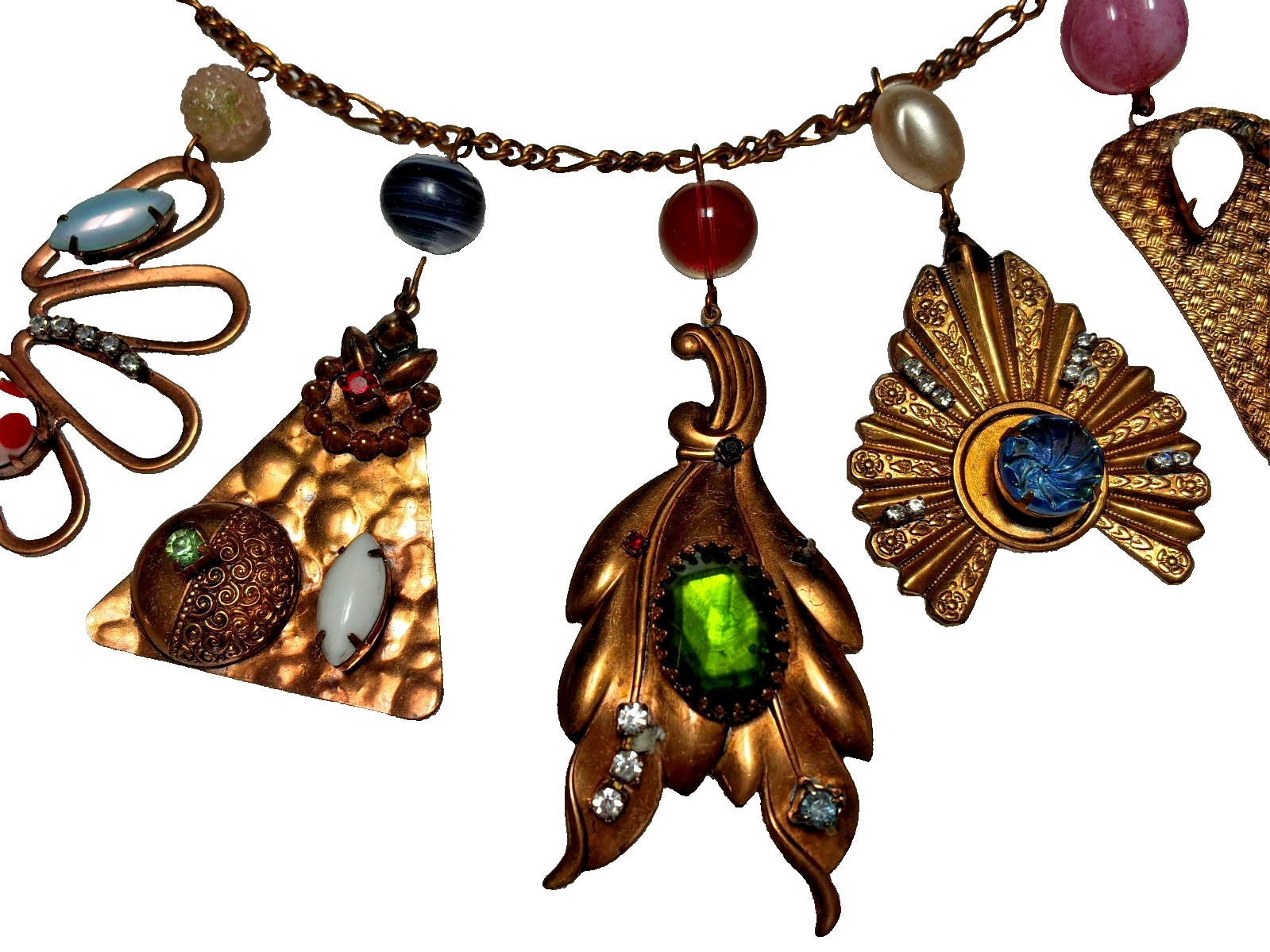 Amazing Artisan Made Antique & Vintage Stone Jewel Charm Chain 30″ Necklace