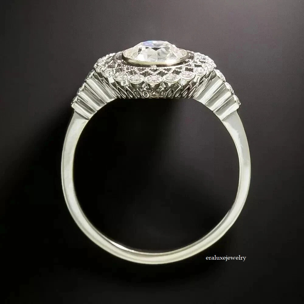 Art Deco Style Lab Created Diamond Engagement Wedding 14K White Gold Finish Ring