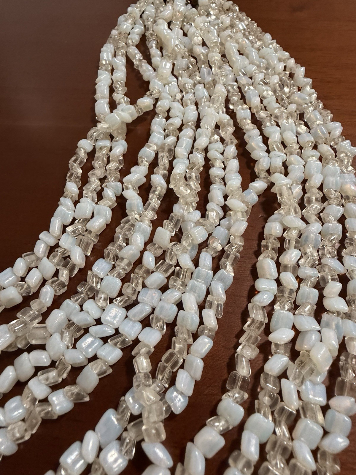 Rare Vintage Venetian Multistrand Opaline Clear Seed Bead Choker Necklace Italy