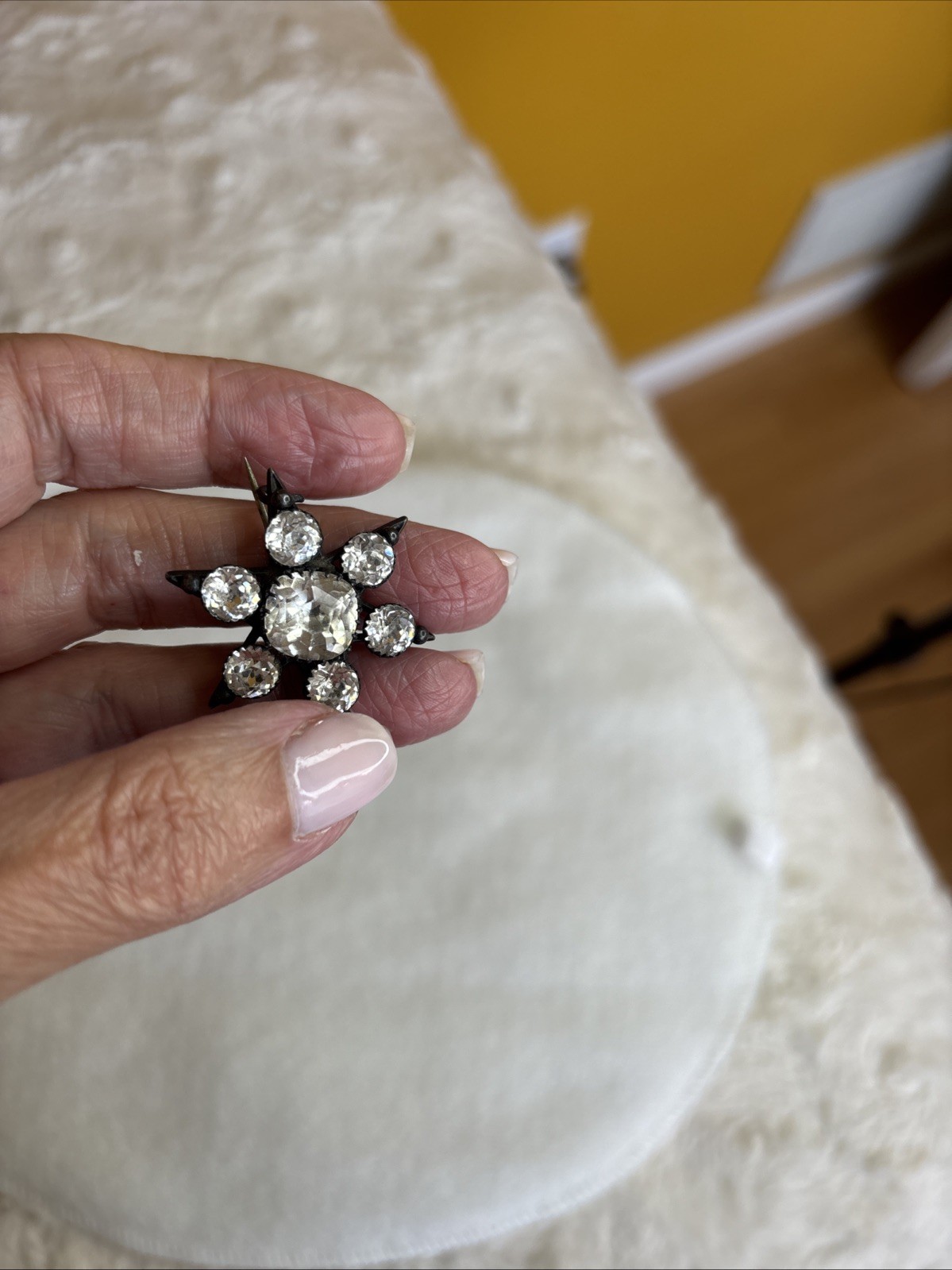 AntiqueVictorian Sterling Silver Tone Alloy Paste Glass Cluster Star Brooch1800s
