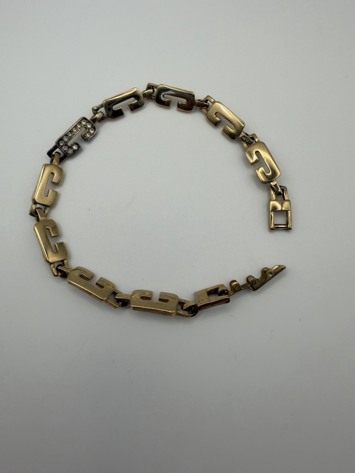 Adorno Gold Tone Link Bracelet Rhinestone Accent Geometric Vintage 7.75”
