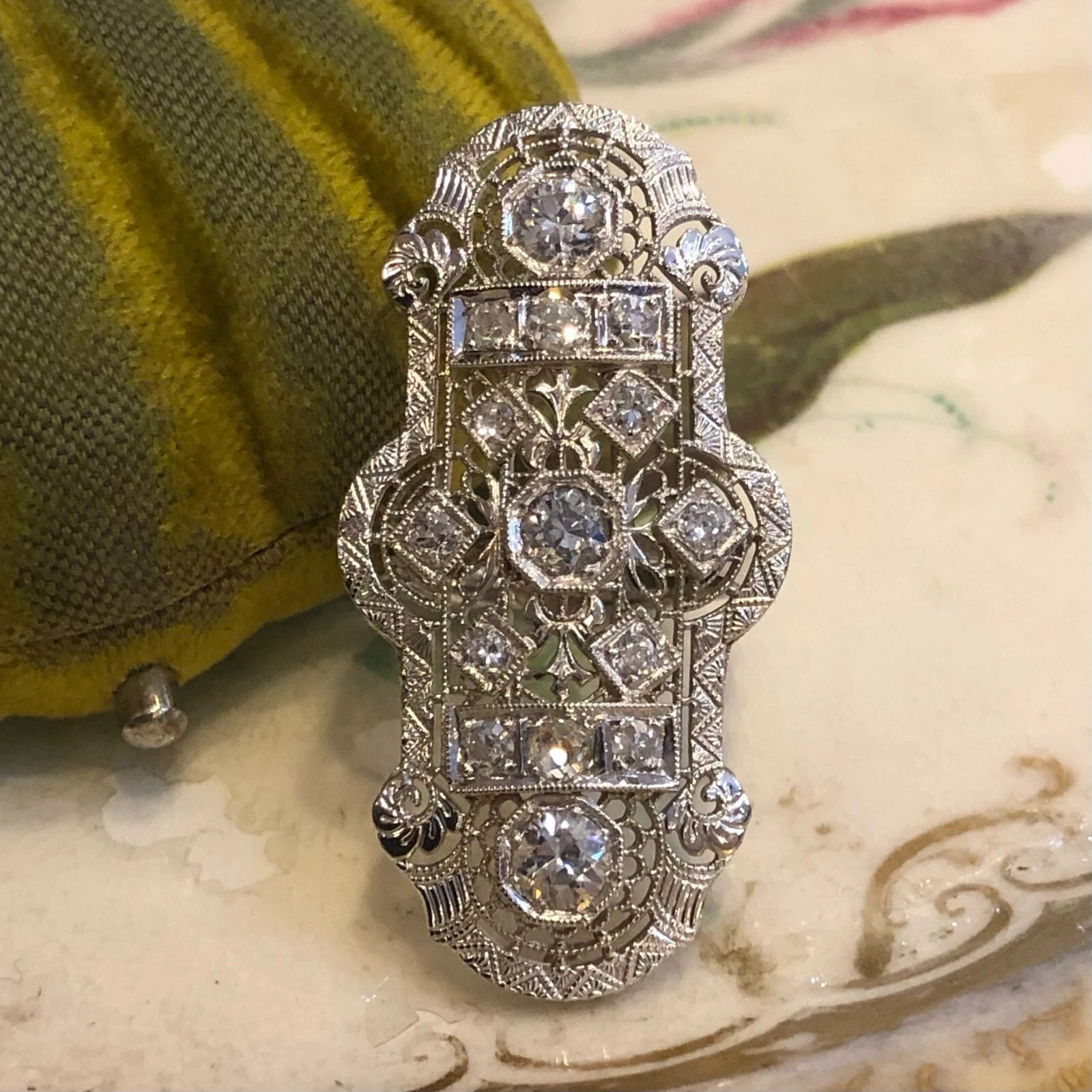 3.84CT Art Deco Elongated Filigree Shield Lab Created Diamond Ring 925 Silver