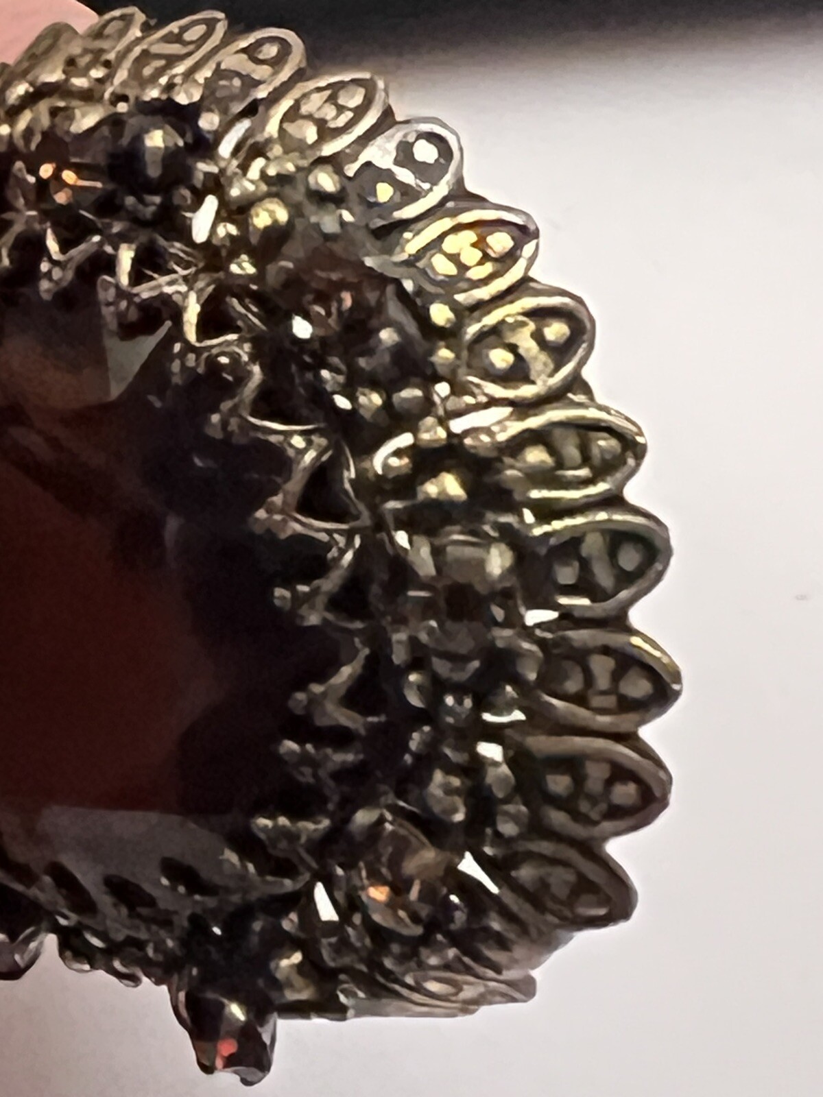 Vintage Austria Golden Brown Dark Amber Filigree Gold Tone Pin Brooch Bent Edge