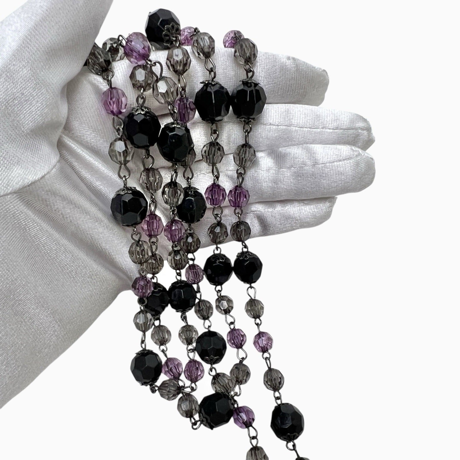 Rhinestone Necklaces Lot 2 Translucent Purple Black Faceted Sparkly Beaded Long