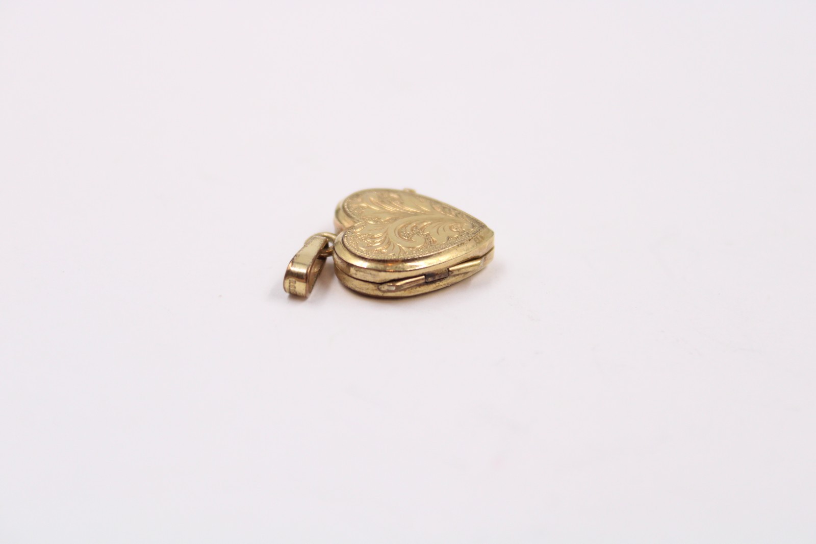 RG Germany A*D Rolled Gold Heart Picture Locket Etched Floral Motif