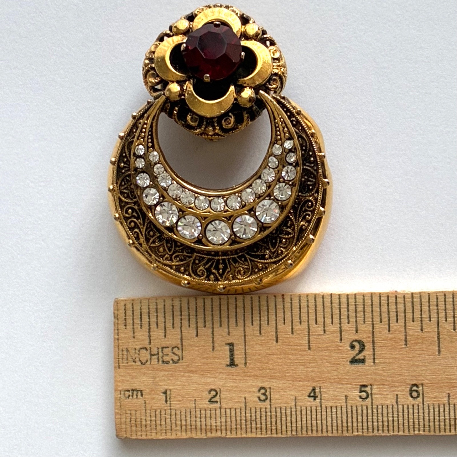 Red Rhinestone Doorknocker Clip-On Earrings