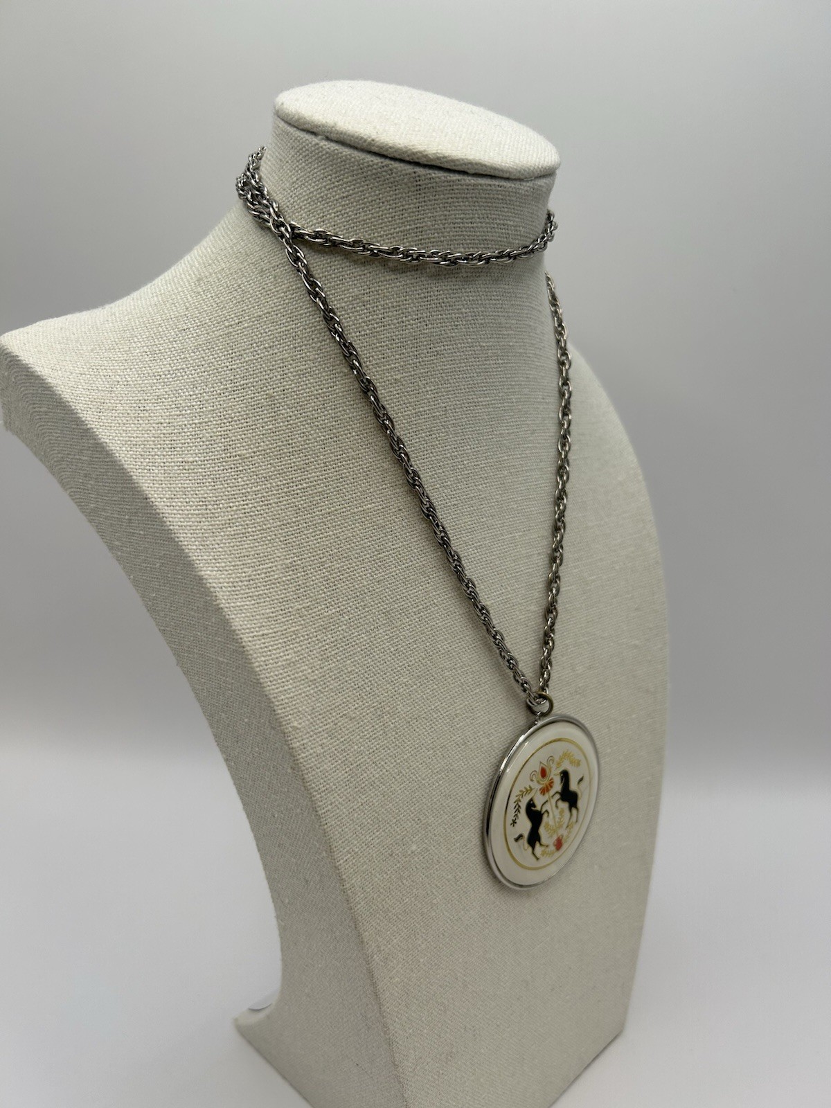 Vintage Pennsylvania Dutch Hex Sign Unicorn Pendant Necklace Folk Art Medallion