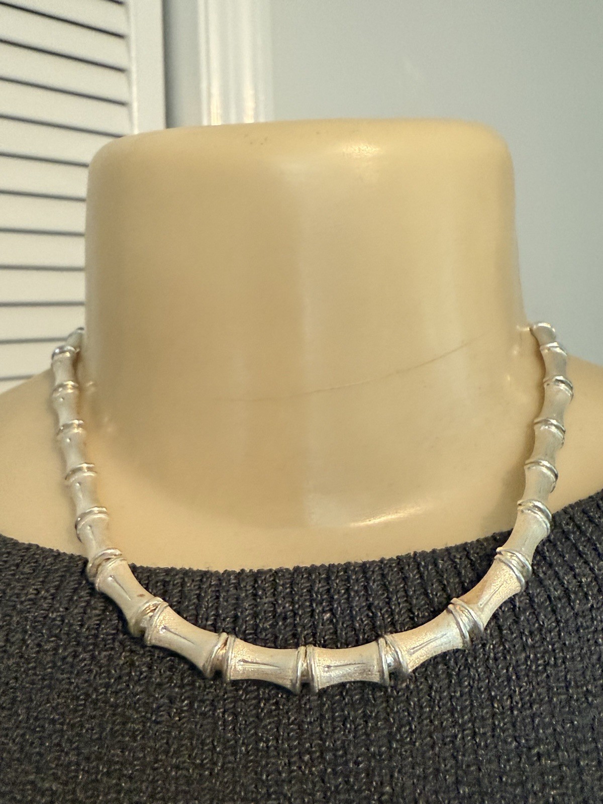 Vintage Sterling Silver 925 Italy Bamboo Link Chunky Chain Choker Necklace 25g