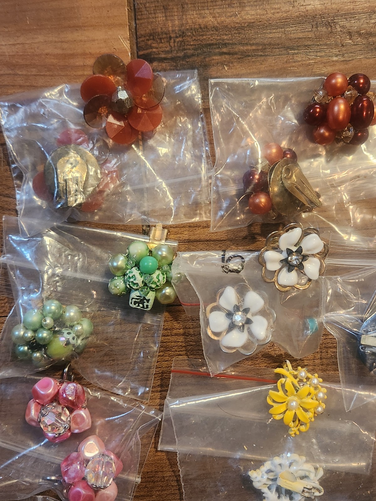 Vintage Flower Bloom Clip-On Earring Lot of 15 Signed Hong Kong Japan & Unsigned