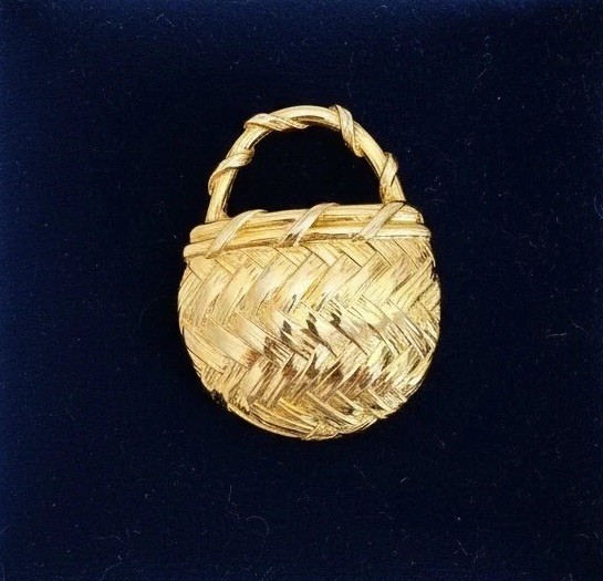 Vintage Basket Purse Brooch Unknown Signed Costume Jewelry