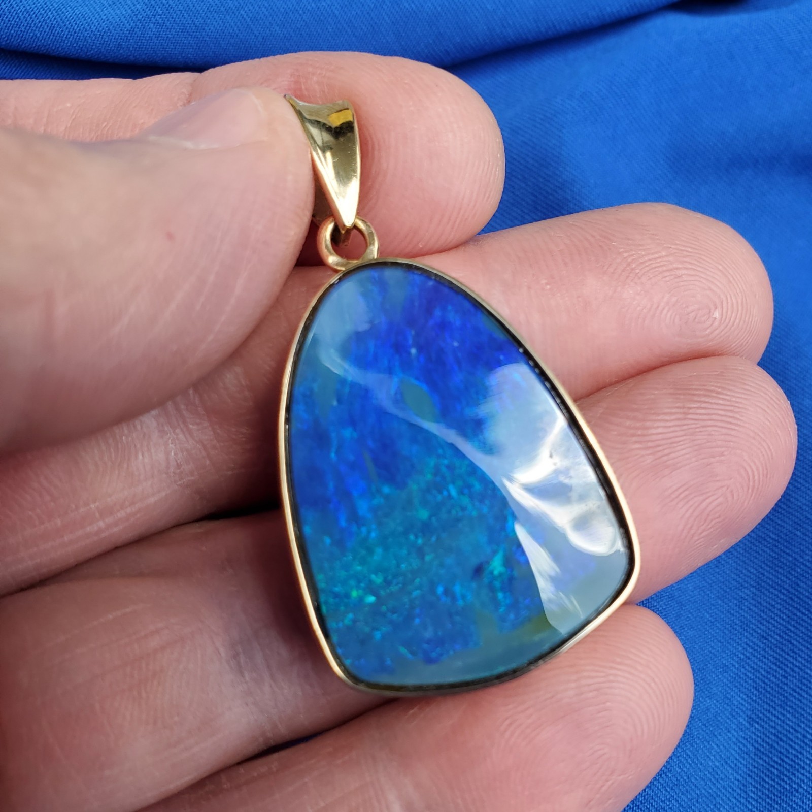 Original EARTH MINED Black Australian OPAL Bezel Set Pendant Deco SOLID 14K GOLD