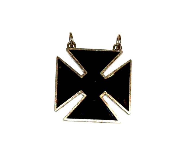 Vintage Iron Cross Pendant Double Loop Enameled Necklace Charm