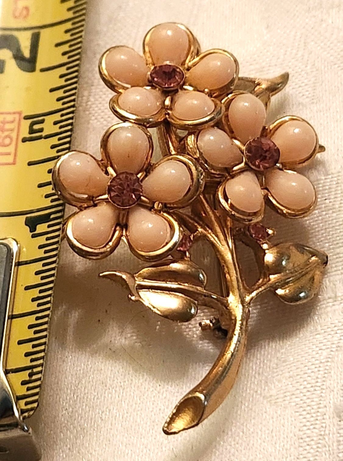 Vintage Floral Pink Thermoset Rhinestones Celluloid Romantic Spring