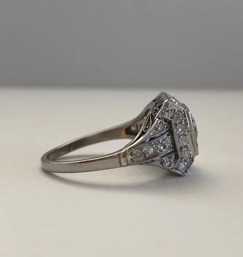 1920s Art Deco Old European Cut 1.5ct Silver Antique Vintage Engagement Her Ring