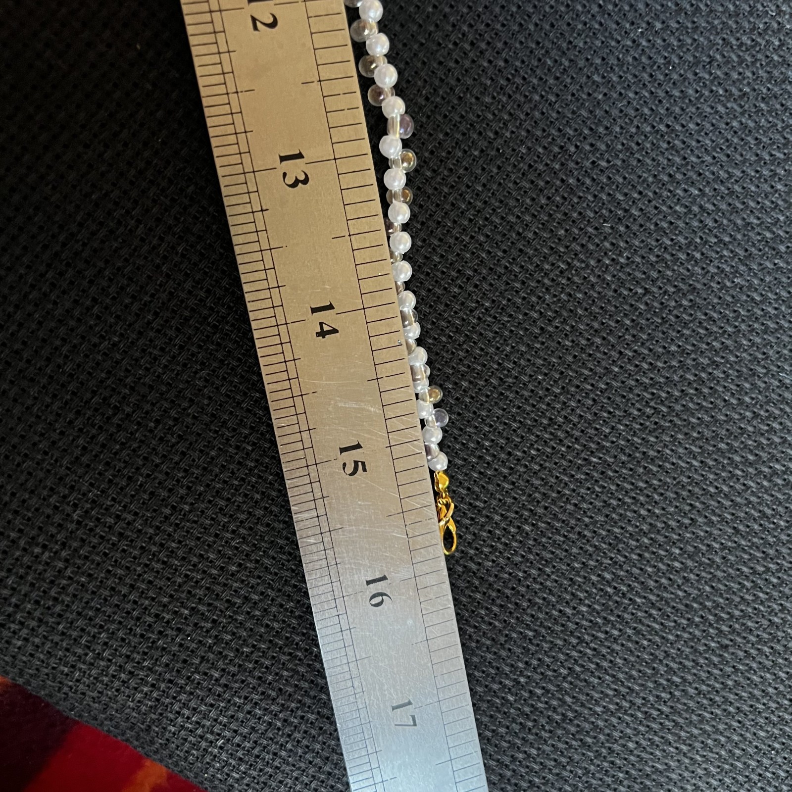 Handmade fauxpearl clear glass deaded necklace gold tone clasp choker strand