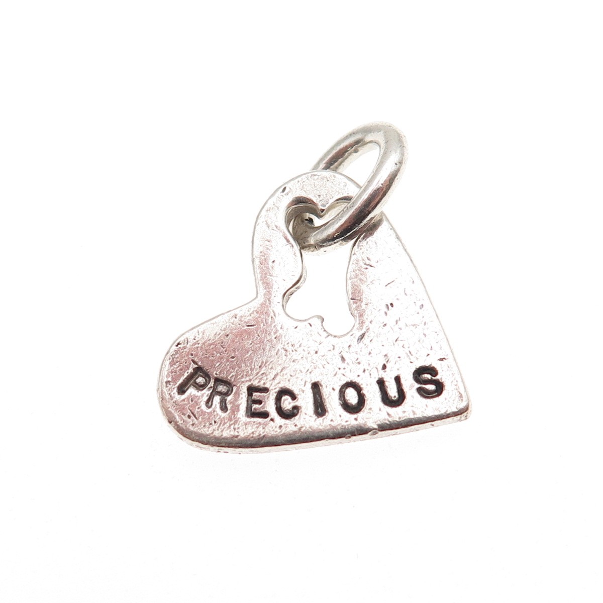 Silver Bones 925 Sterling Vintage Precious Heart Dog Tag Charm Pendant