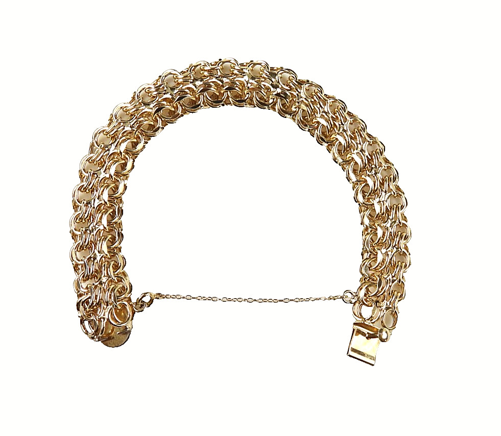 Vintage 12K Gold Filled Rare Fancy Charm Bracelet Chunky Curb Link Safety Chain