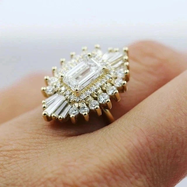 2Ct Emerald Cut Lab Created Diamond Engagement Gift For her 14K Gold Finish Ring