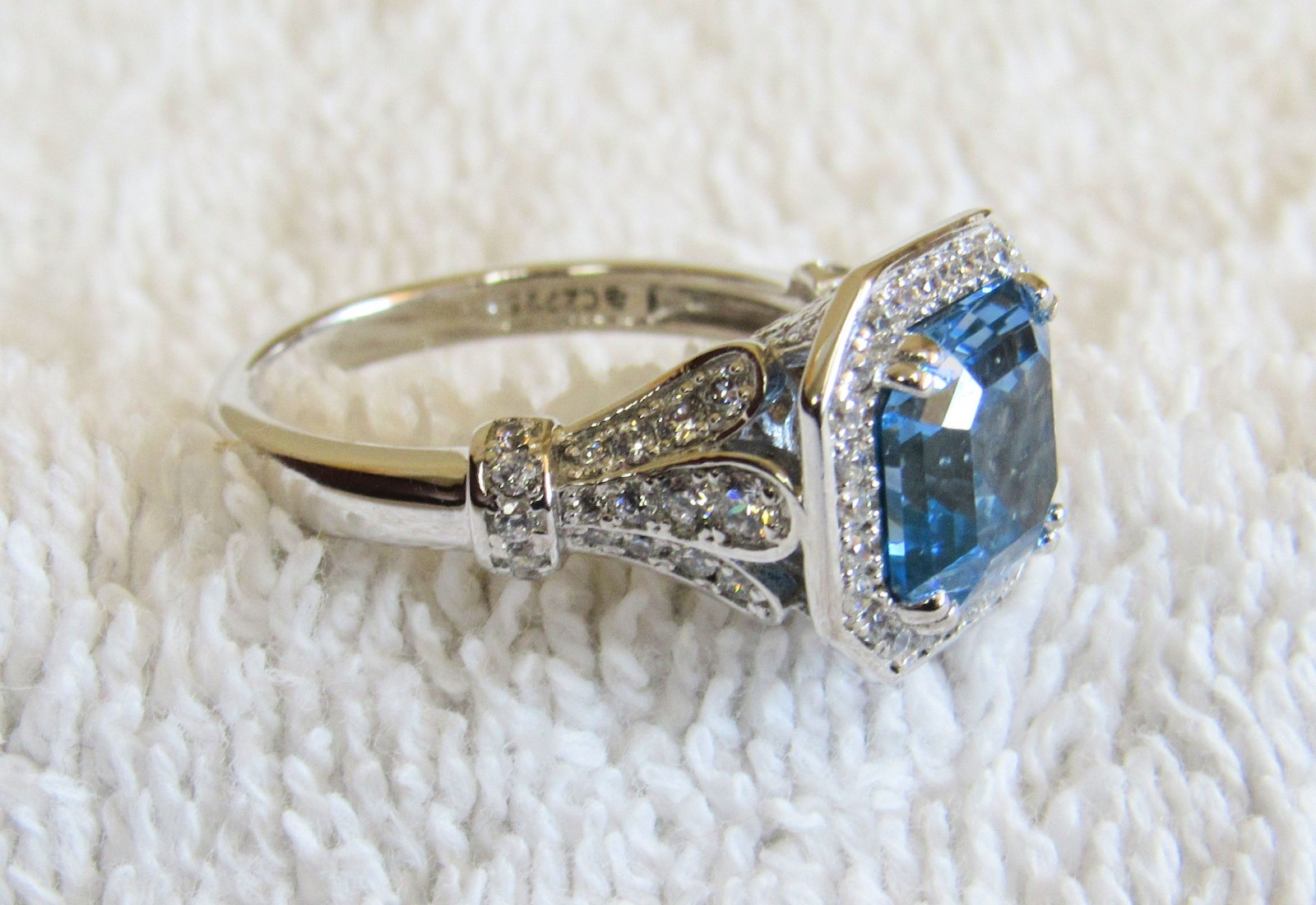 Sterling Silver & Faceted Blue Stone & Cubic Zirconia Matching Pendant & Ring