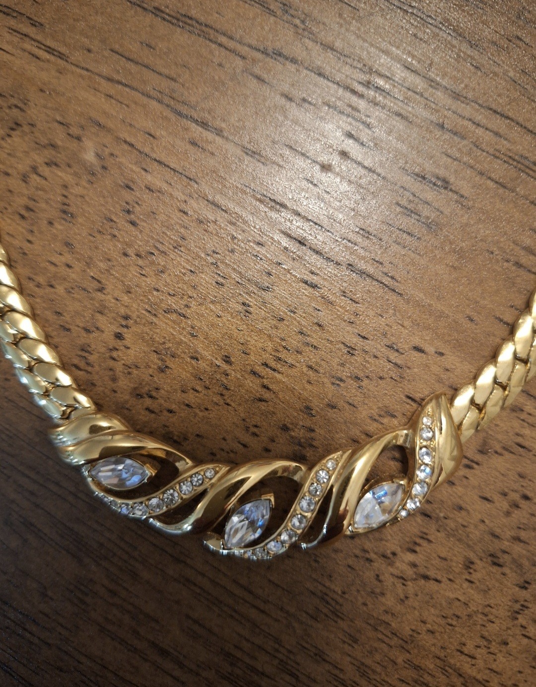 Vintage Trifari Gold Tone Choker W/Distinctive Crystal Settings Signed