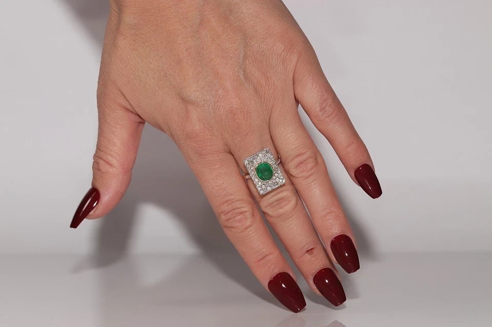 Art Deco Style 3.1Ct Lab Created Emerald & Diamond Anniversary 14K Gold FN Ring