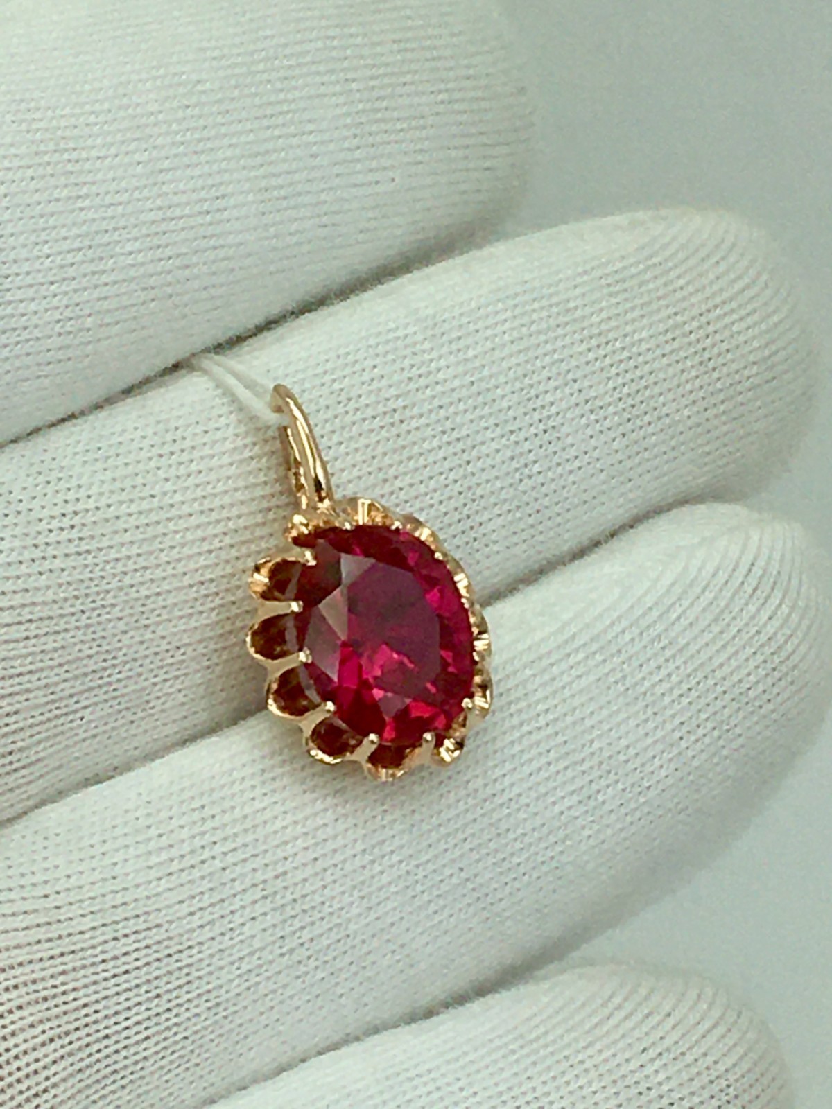 USSR Vintage Original Rose Gold Ruby (lab. made) Pendant 583 14K 2,12 g. Ukraine