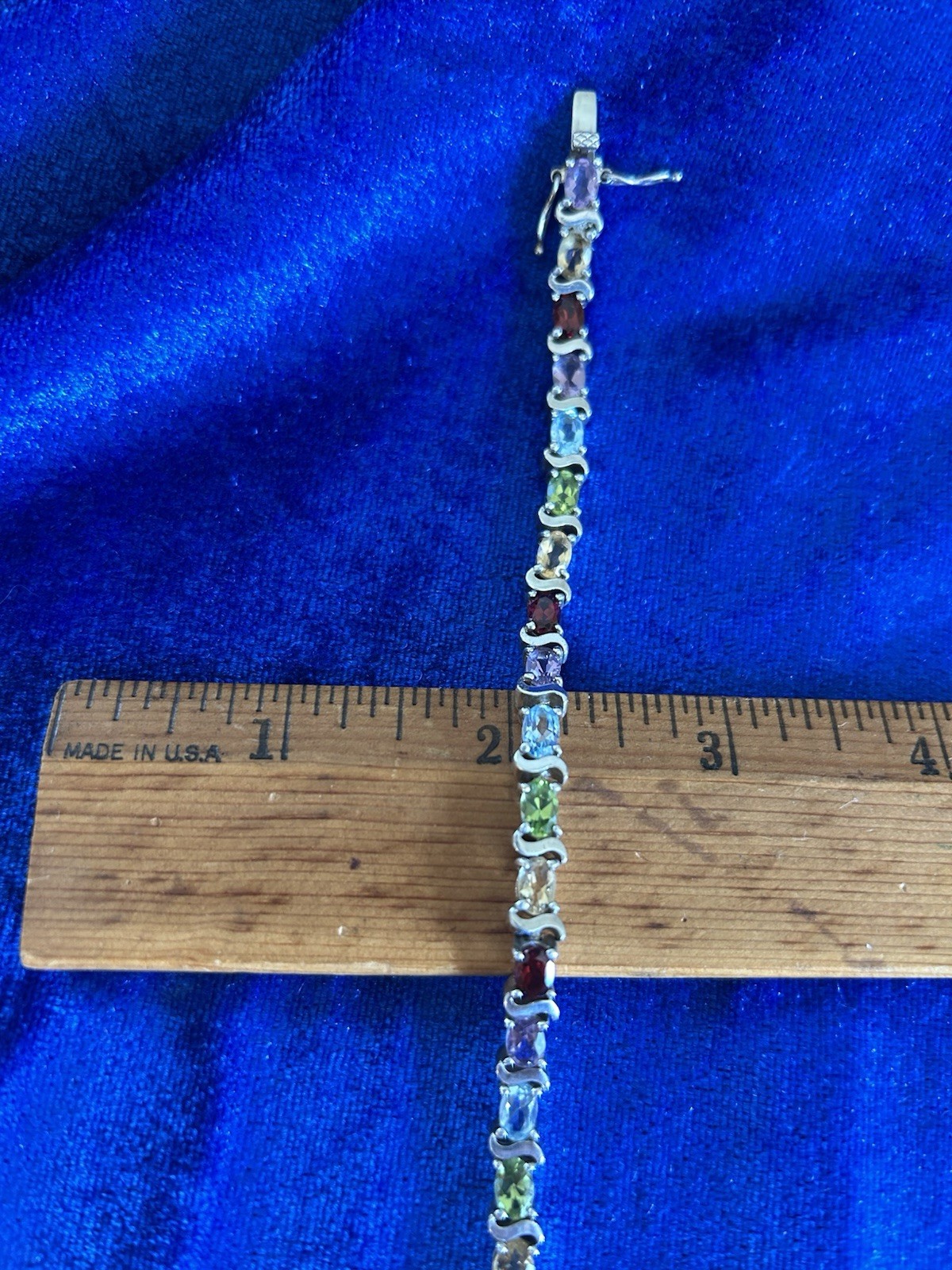 Vintage Estate Sterling Silver Multi Gemstone Bracelet 16.1gms 7 3/4