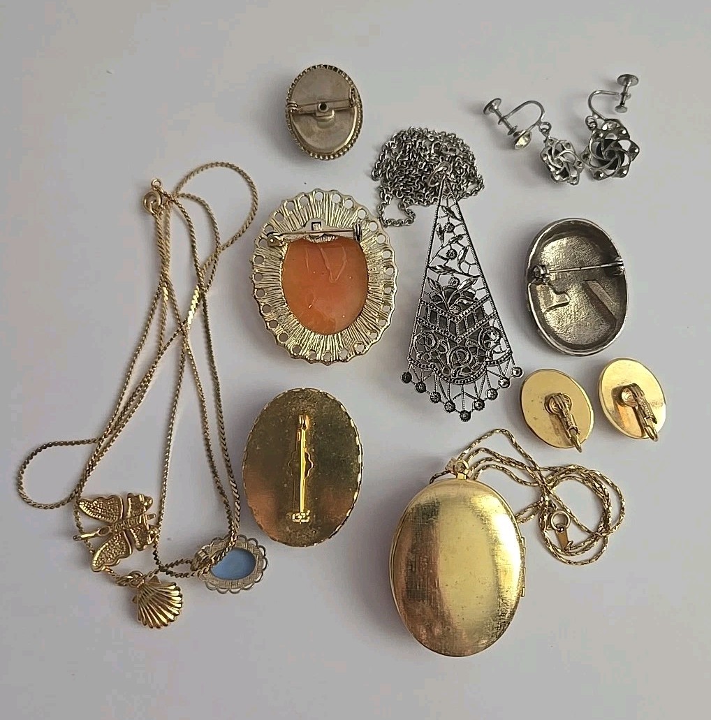 Vtg Modern Resin Cameo Pins Brooch Pendant Necklace Earrings Lot