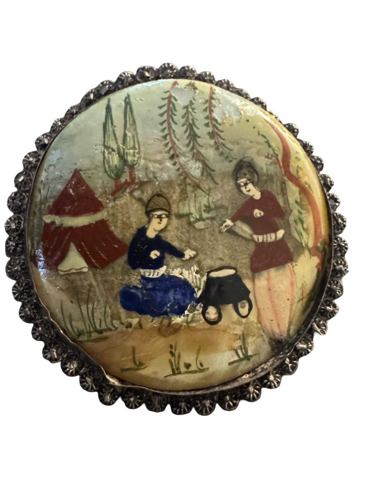 Vintage Beautiful Persian Hand Painted Mother of Pearl Pendant/Charm