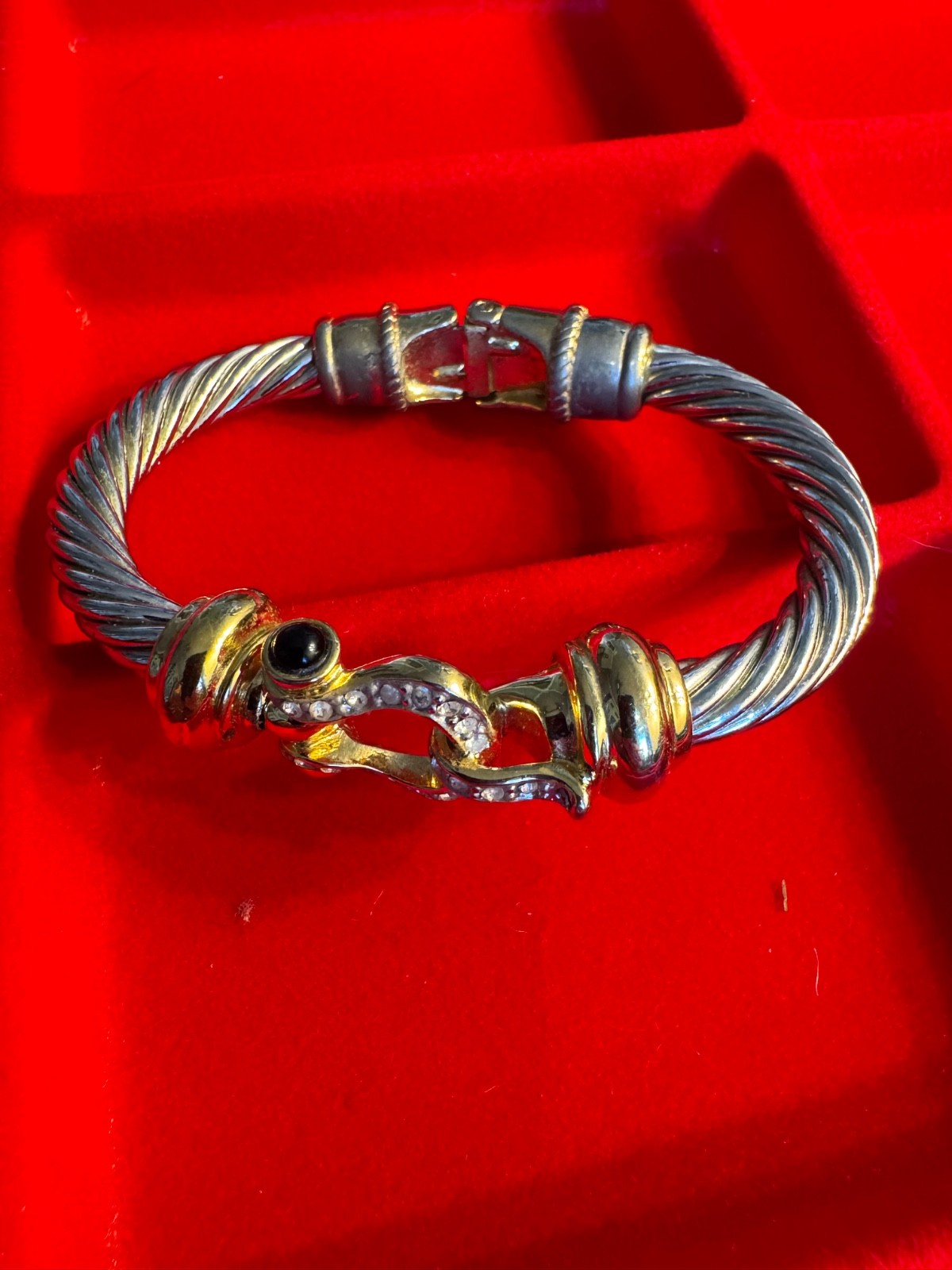 Vintage TJ 2-Tone Twisted Cable Renaissance Hinged Bangle Bracelet