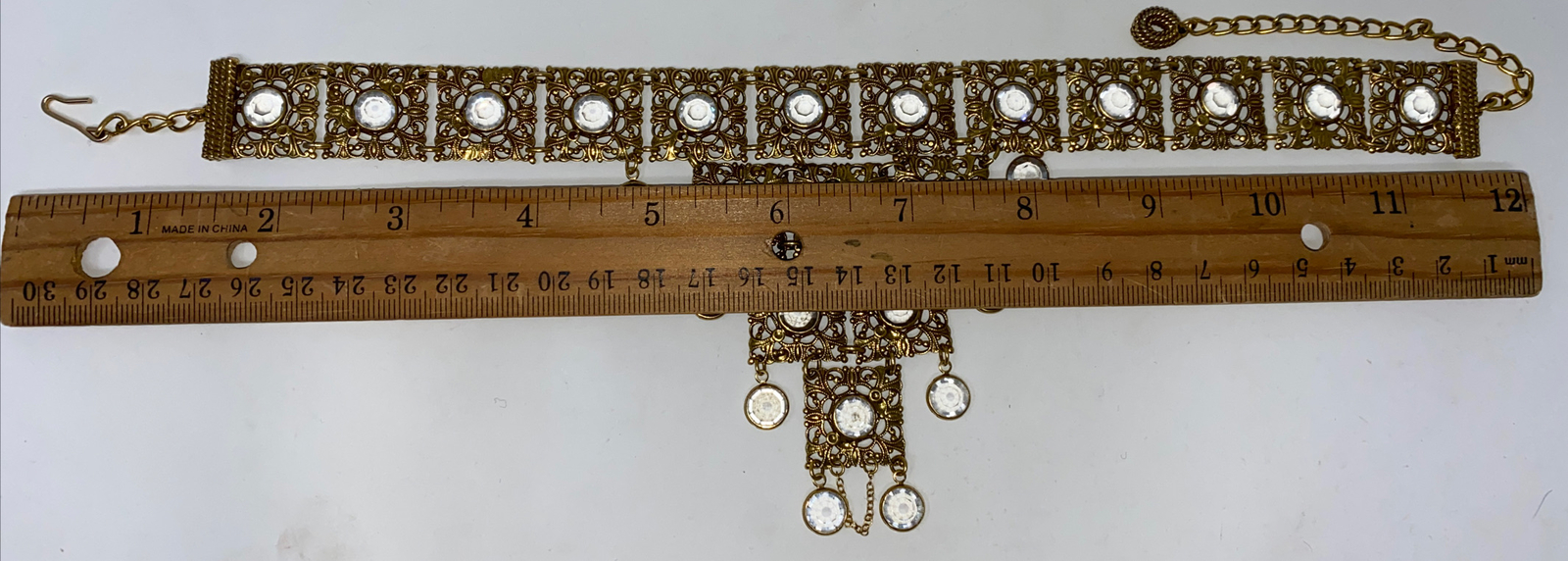 Vintage STATEMENT Goldette Ben Gartner Crystal Openwork Dangle Bib Necklace.