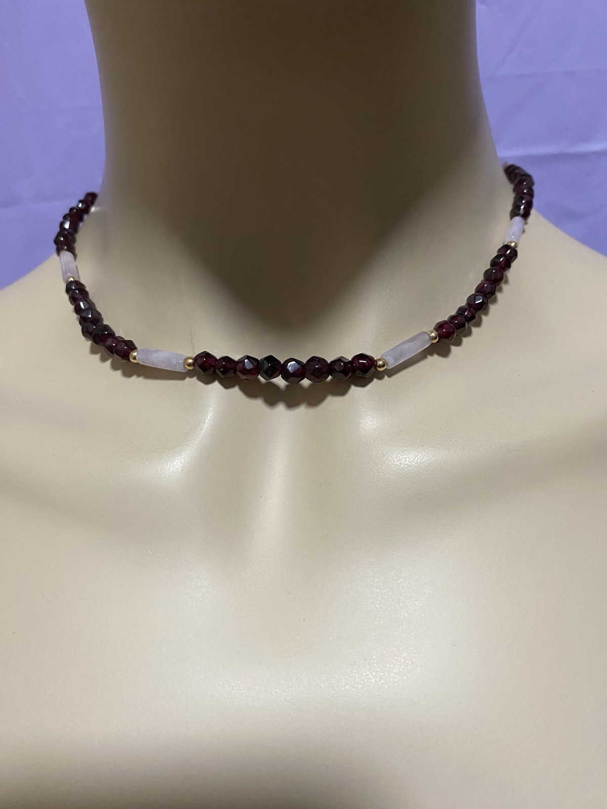 14kt Rose Quartz Garnet Necklace 16” Bracelet 6.5” Set