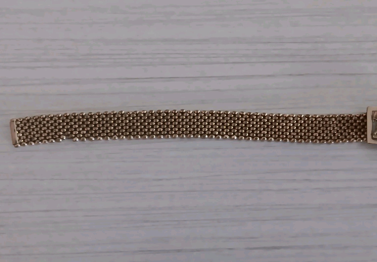 Antique *Damaged* Brass Mesh Link Bracelet Rectangle Clasp People Scene 7″