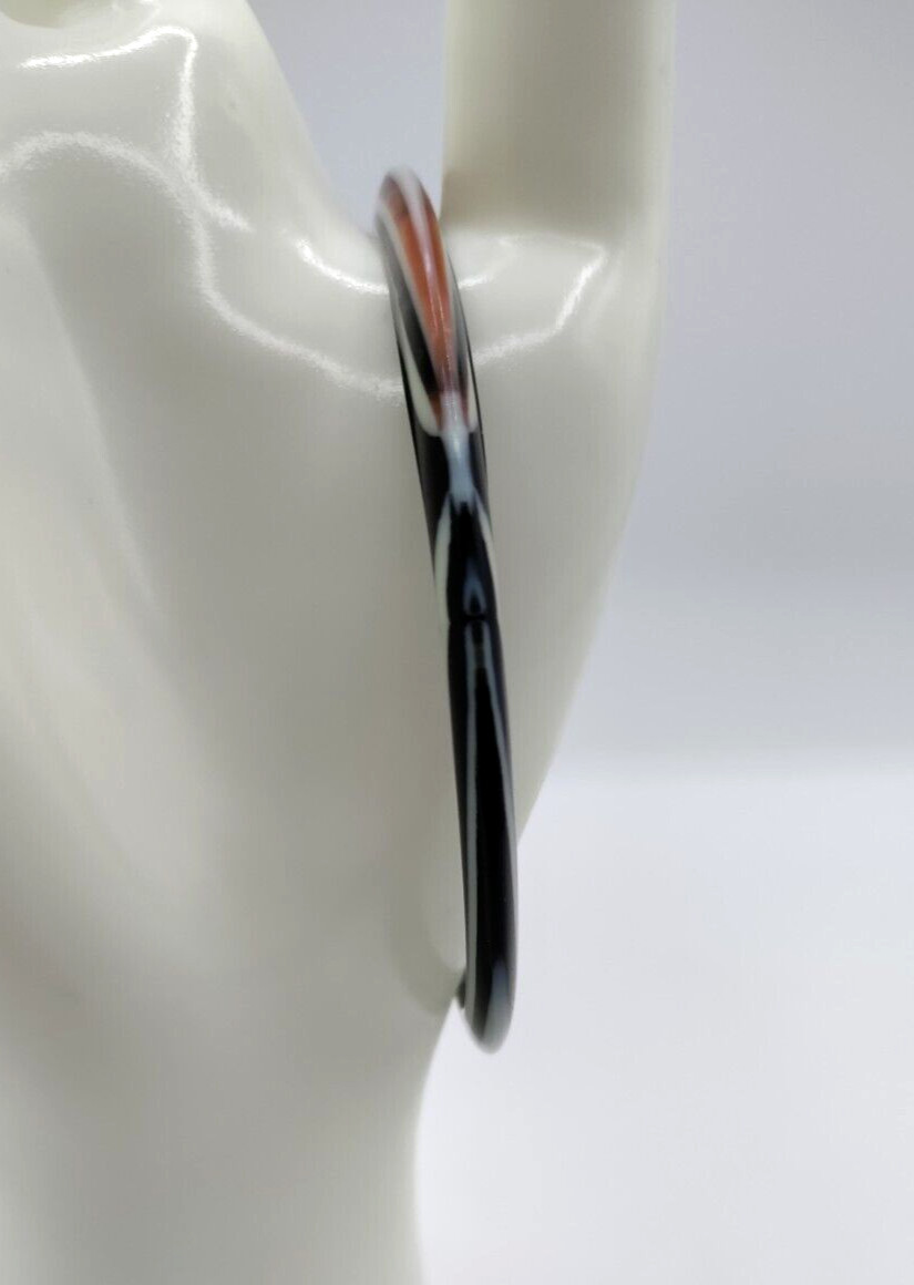 Vintage MCM Thin Swirl Bangle Bracelet Root Beer Black White Cellulose Acetate