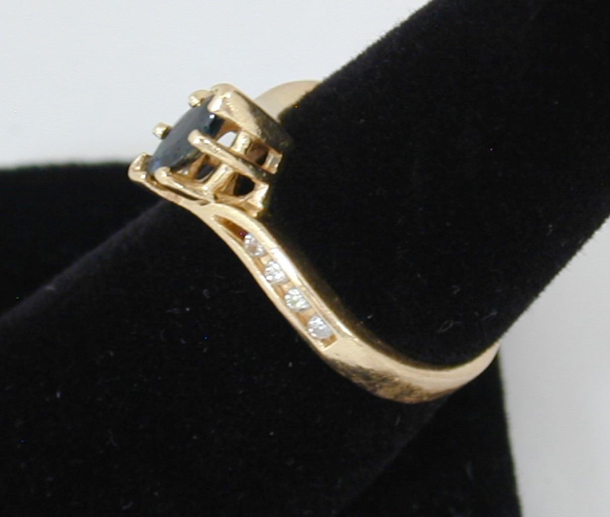 Vtg ASH 14K Yellow Gold Marquise Dark Blue Sapphire & Diamond Ring Size 7.5 585