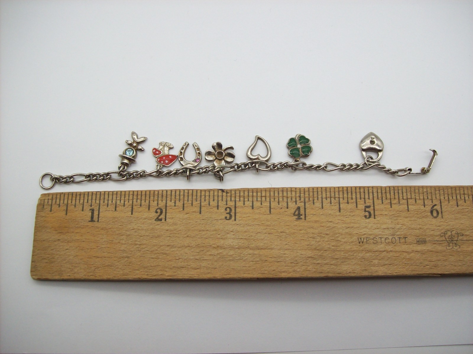 Vintage Silvertone Mix GOOD LUCK Charm Bracelet, Enamel, some made in Germany